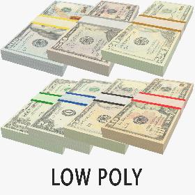 Low Poly Dollars Bills Stacks Collection V1 3D model